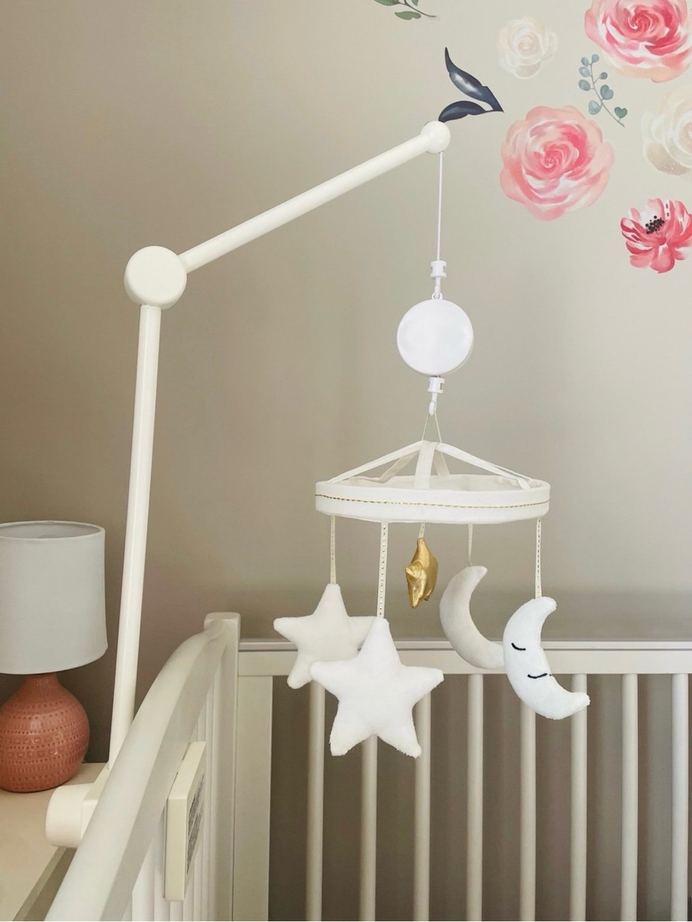 Pottery Barn Kids Neutral Moon & Star Baby Crib Mobile plays music lullaby